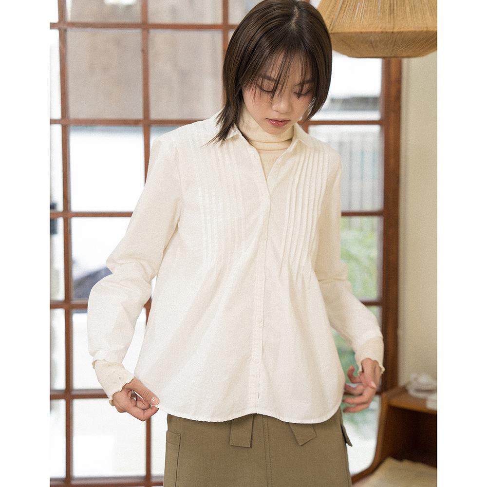 Pintuck Long-Sleeve Shirts - White