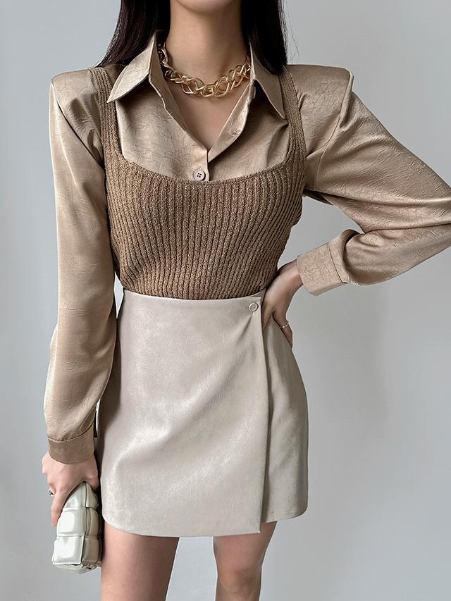 차르르 크랙 새틴 셔츠 조끼 세트