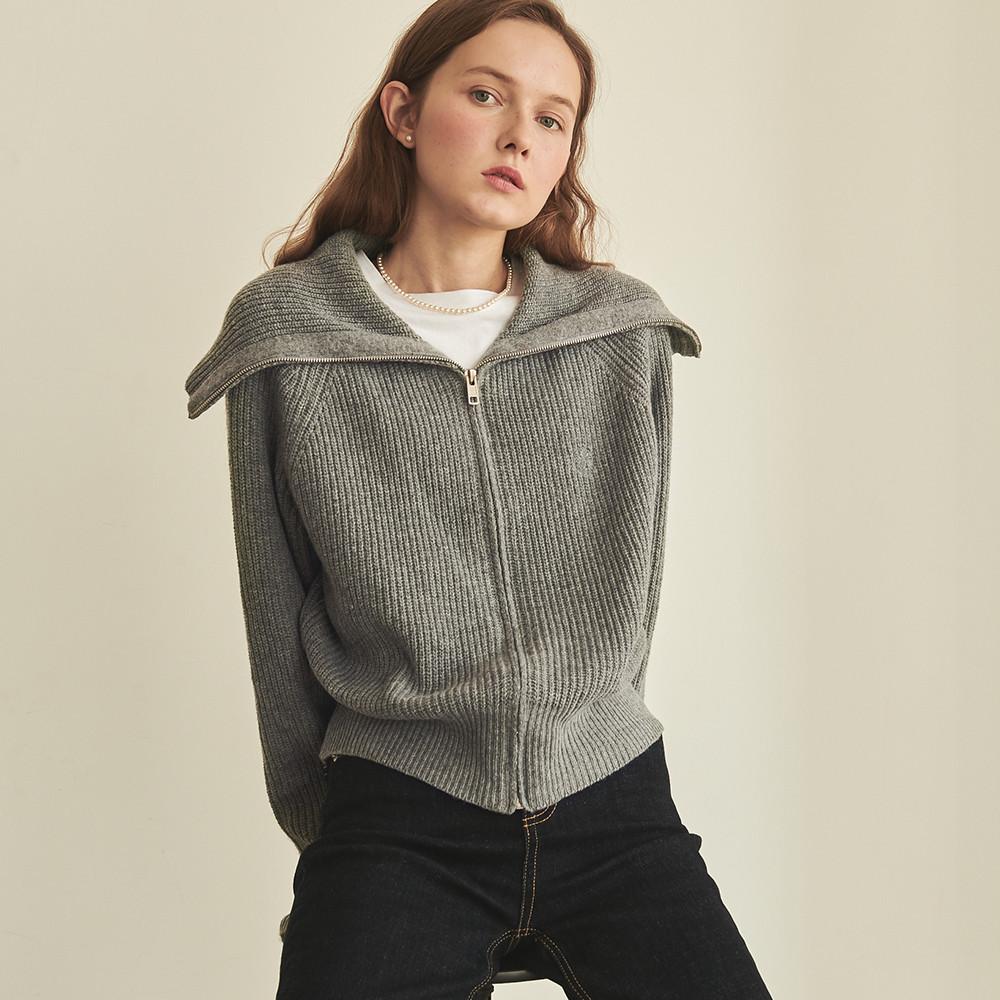 Sailor Zip Up Cashmere Wool Knit Grey