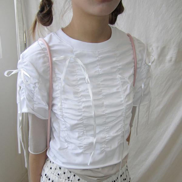 3MONTH Ribbon Bow Tie Decorated Versatile Loose T-Shirt
