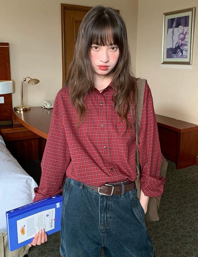 RAINY 클래식 루즈핏 레이어드 플레드 셔츠 (2color)