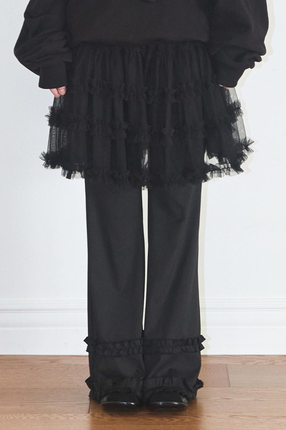 [04/10 예약발송] 플레어 러플 레이어드 스커트 팬츠 블랙
