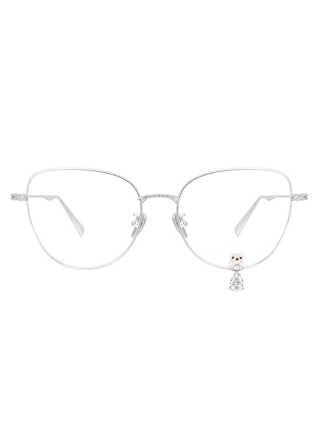 위민 FLOCKED BEAR DECORATIVE GEMSTONE PENDANT GLASSES (SILVER)