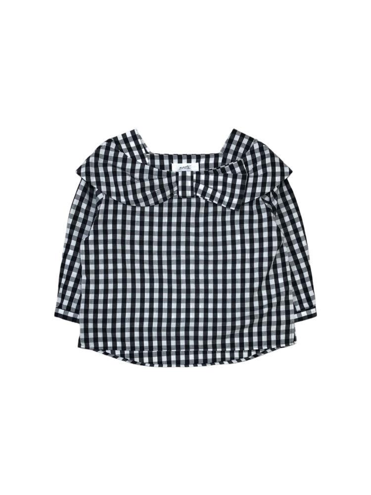 [중고] 리본 깅엄체크 블라우스