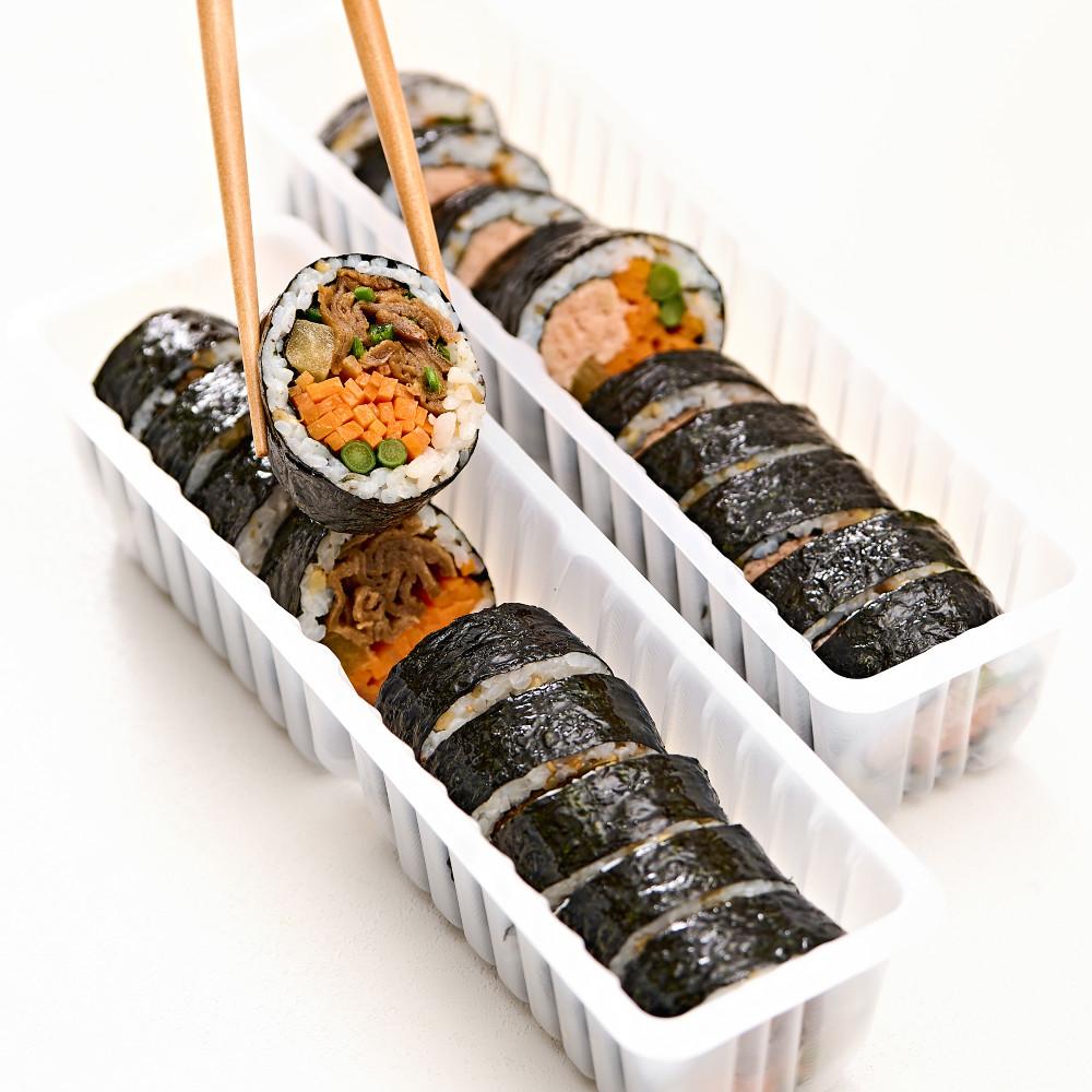언리미트 김밥 2줄 참치 불고기 냉동 꼬마 다이어트 곤약 자취 요리 간편식 음식 비건