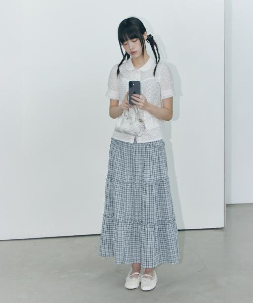 Check Shirring Cancan Skirt (blue)