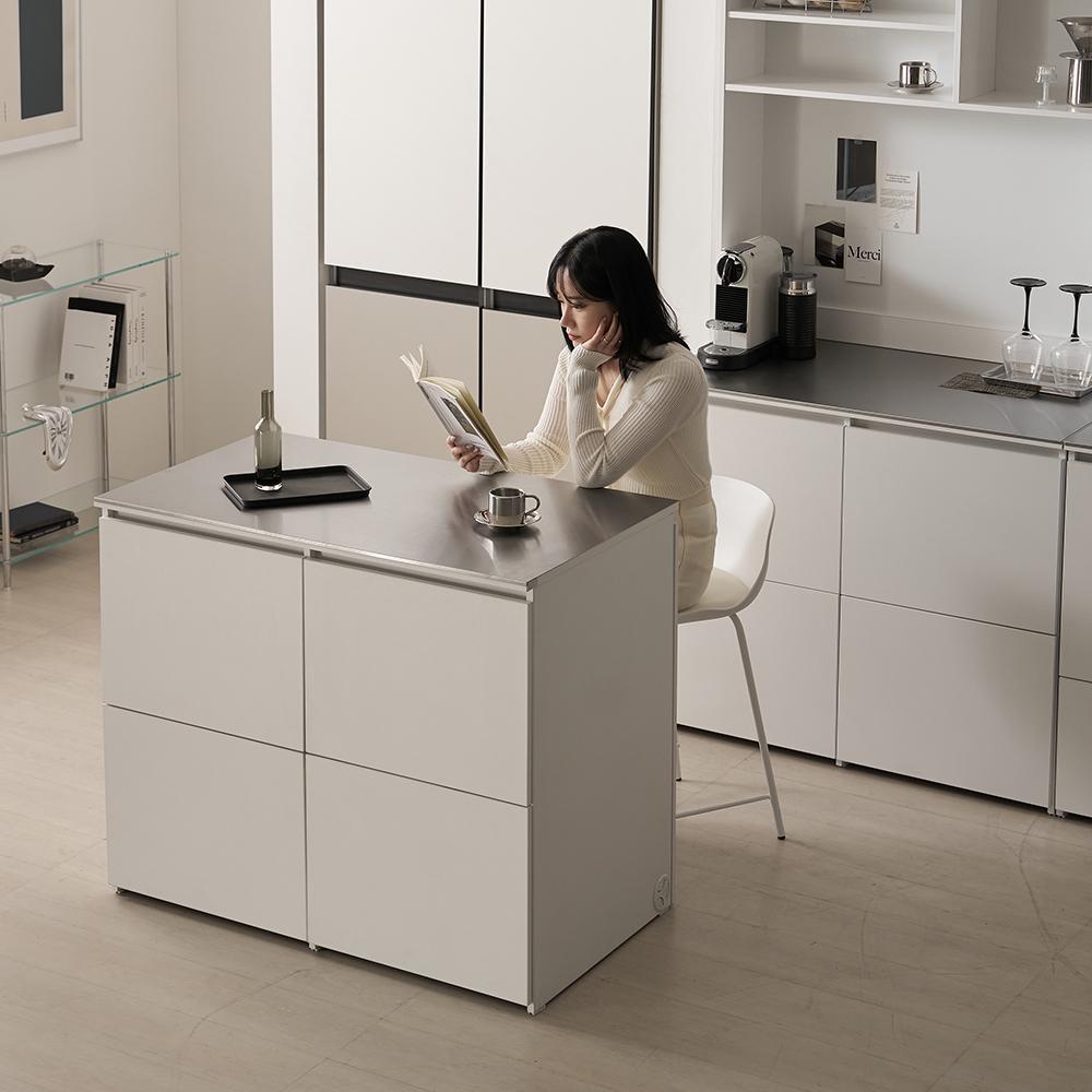 [콩순이네 단독] 골든스트릿 맥시멈 E0 스텐 주방수납장 홈바 테이블 확장형 1000