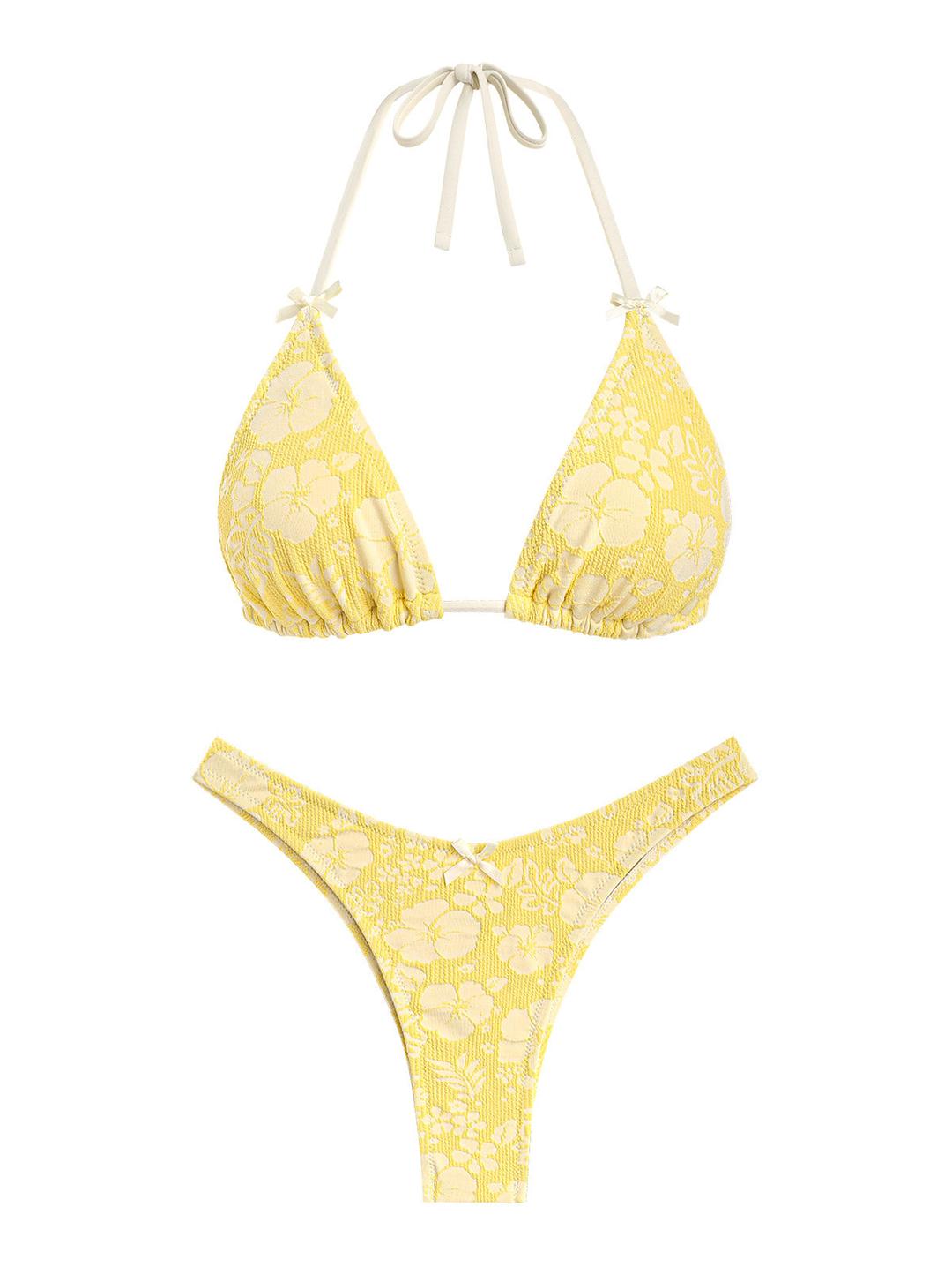 Seamolly Recycled Fabric Jacquard Bowknot Cheeky Bikini Set