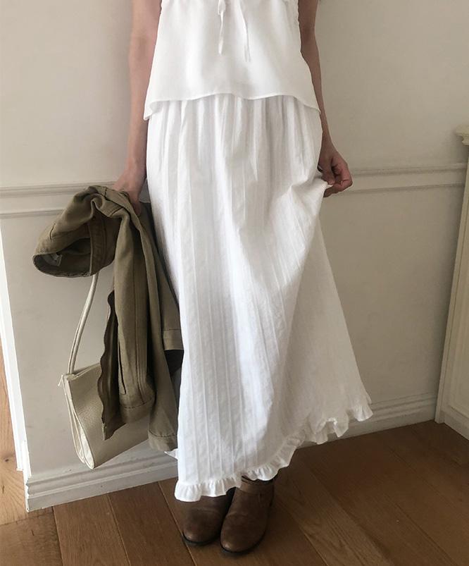니어웨어 [S/S🌸/BEST] 우탠드 밑단 프릴 롱스커트 (2color) /롱치마/밴딩롱스커트/프릴스커트
