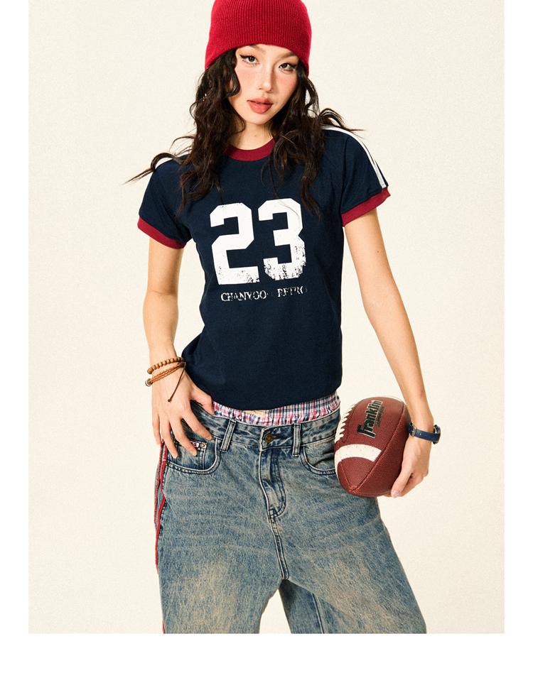 YOUNG STAGE Sporty Number Ringer T-shirt (2color)