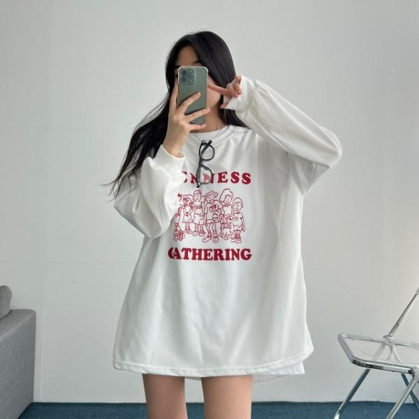 스윗니스 [1+1할인/봄신상!]오버핏 틴스 프린팅 카우스 긴팔 티셔츠