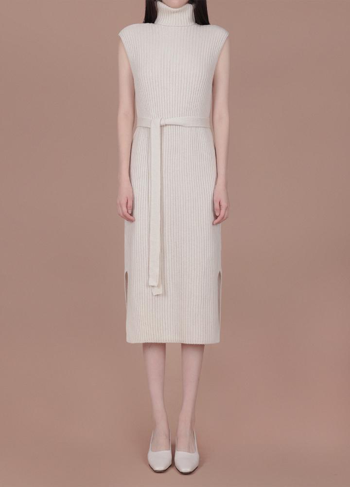 [NEW ARRIVAL 7%][웰메이드] 울50 벨티드 골지 터틀넥원피스