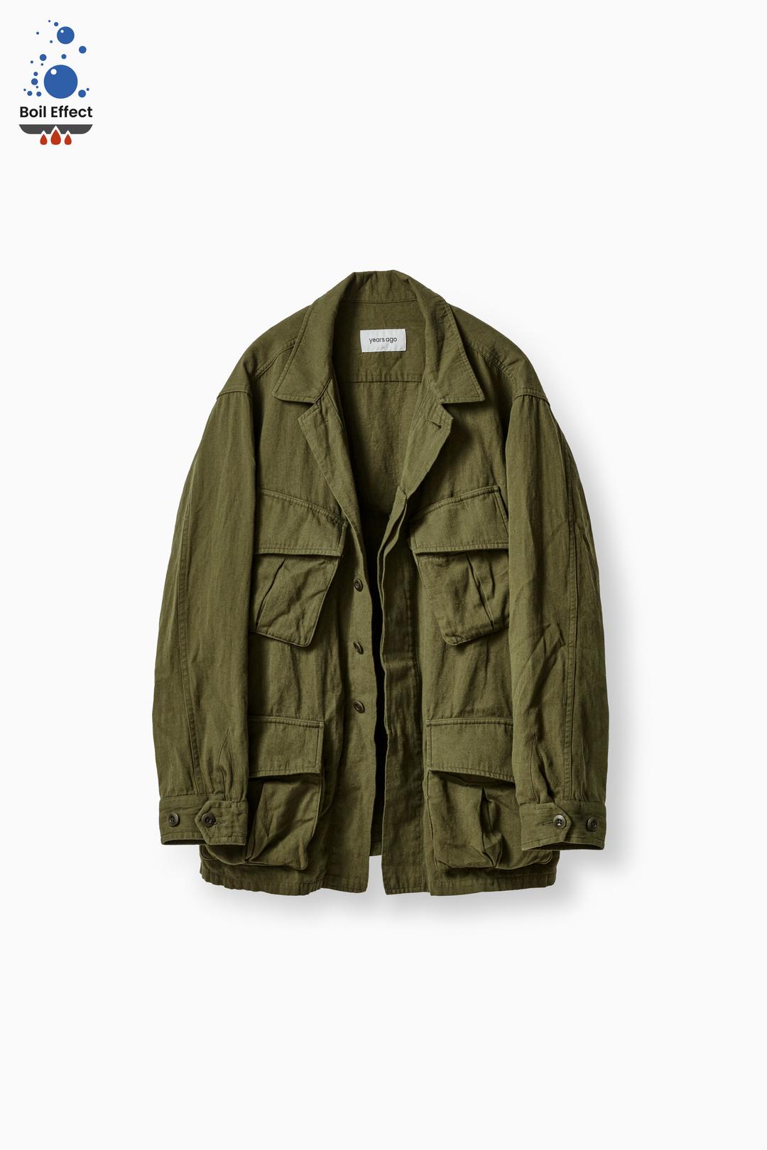 [4/22 순차발송] OLIVE DRAB BOIL EFFECT JAPANESE HEMP COTTON DRILL FATIGUE JACKET (ECP GARMENT PROCESS)