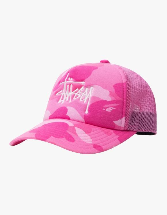 Bape X Stussy Trucker Cap - Pink