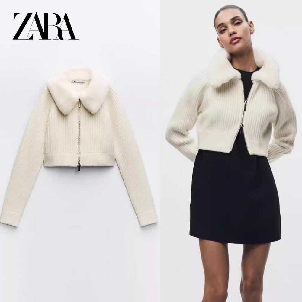 자라 페이크퍼 라펠 니트 가디건