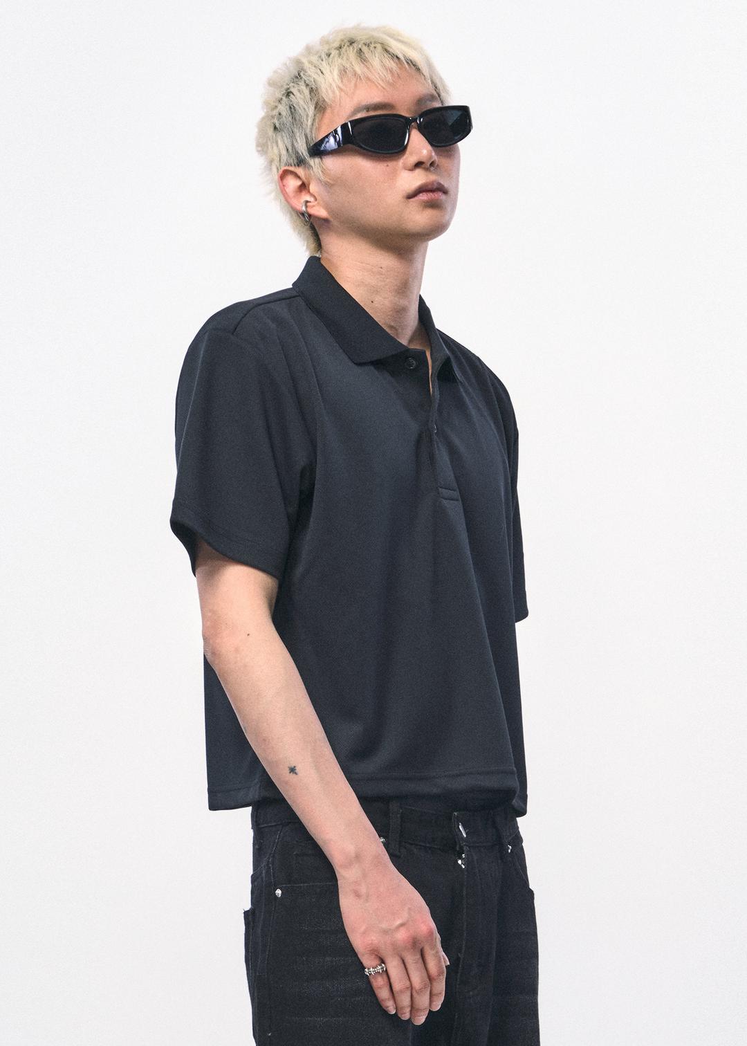 맨즈 크롭 피케 폴로 셔츠 블랙