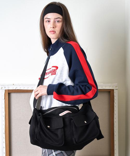 TWO POCKET COTTON DUFFLE BAG BLACK