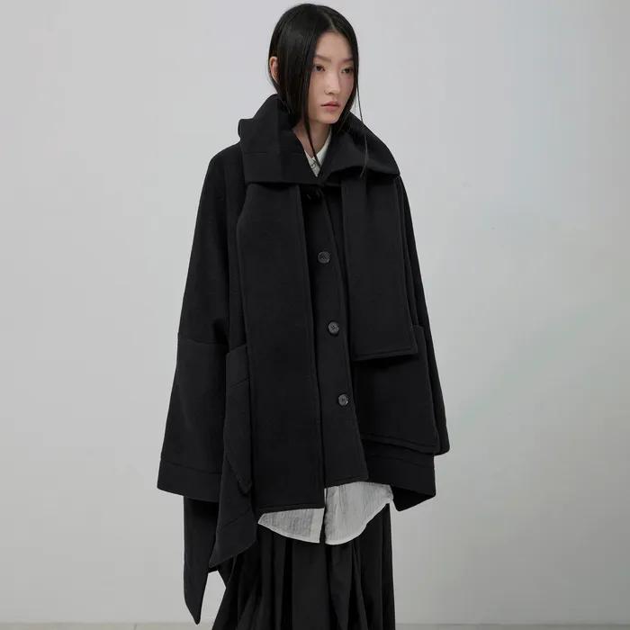 Wool Muffler Coat (FL-051_Black)
