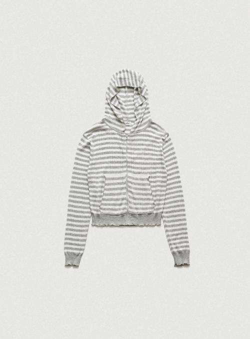 Cotton Eyelet Hooded Knit_Stripe