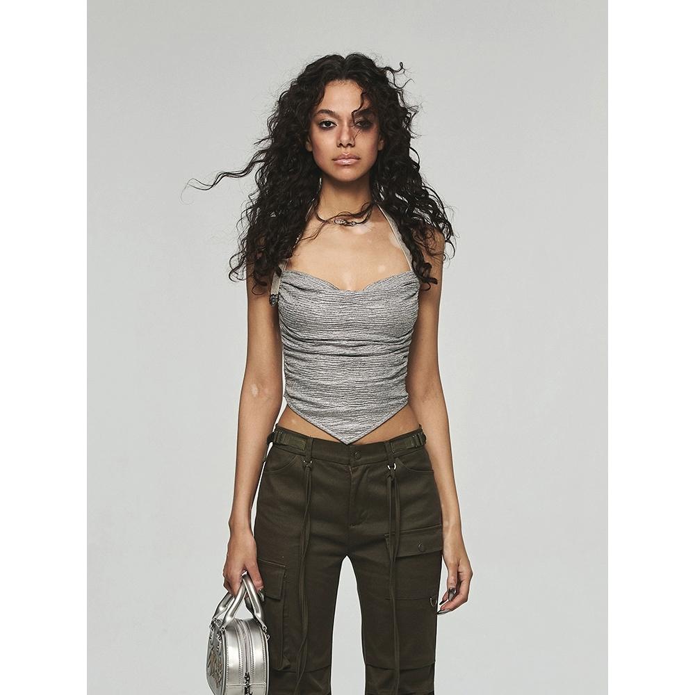 1JINN STUDIO 벨크로 실버 끈나시 언발란스 유니크 민소매