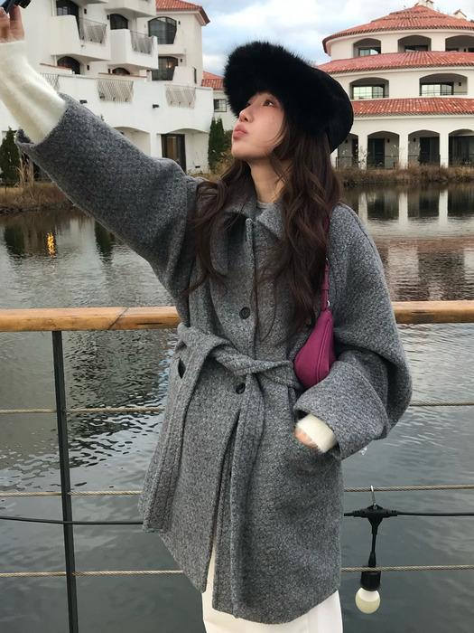 부클 울 벨티드 하프 코트 그레이 VW650