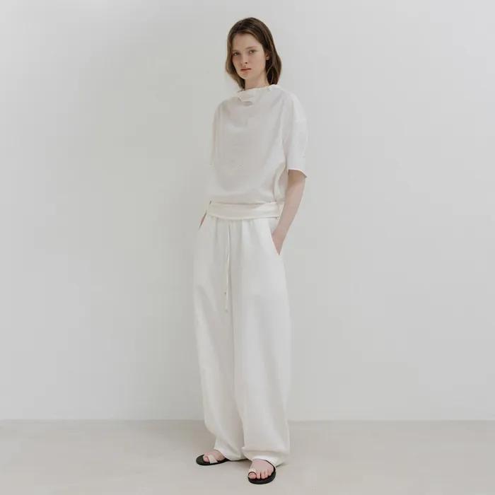 folded banding pants (white)
