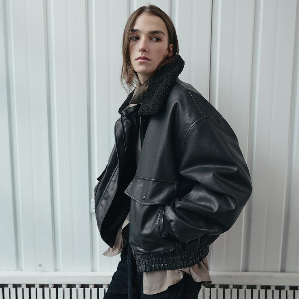 Shearling Leather Blouson Mustang (black)