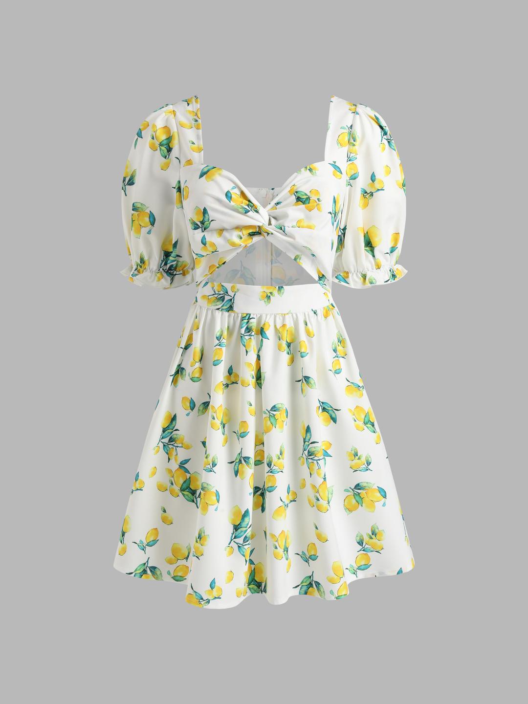 Harvest Lemon Cut Out Knotted Mini Dress