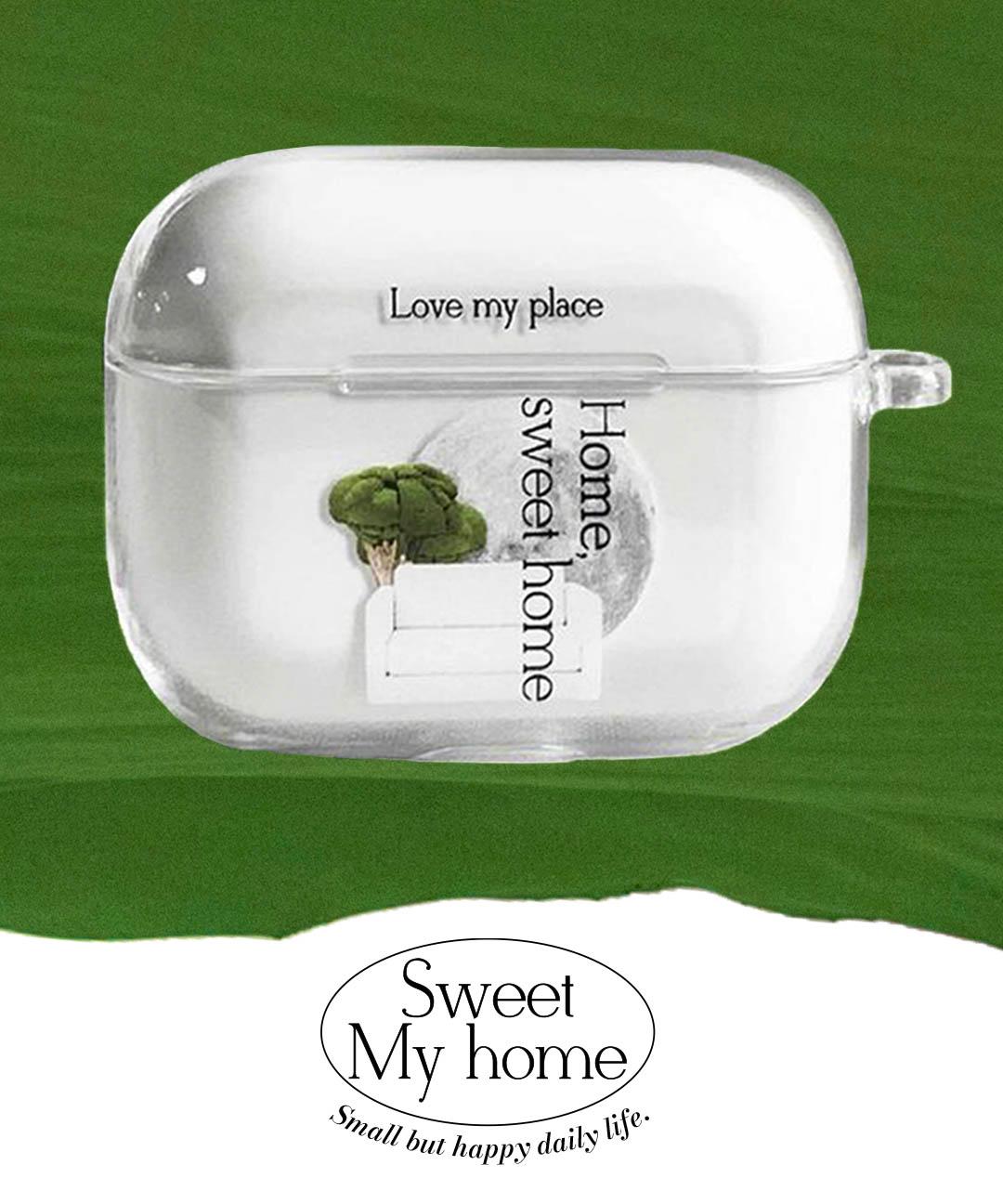 그린 자연 달 홈스윗홈 에어팟  영어 폰트 심플 유니크 디자인 프로2케이스 12세대 3세대 그린 투명 반투명케이스 고급진 선물