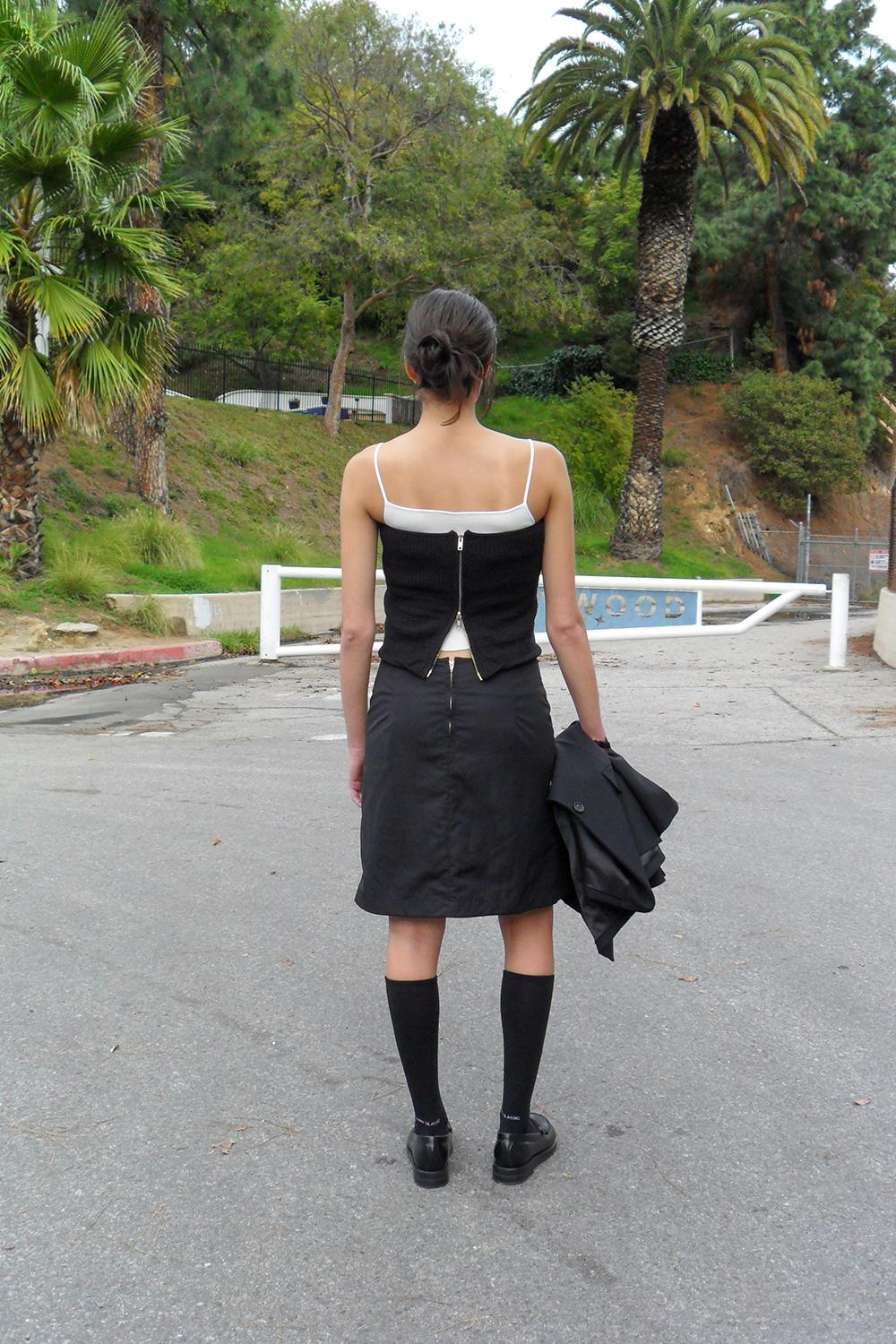 COTTON ZIP-UP MINI TOP_BLACK