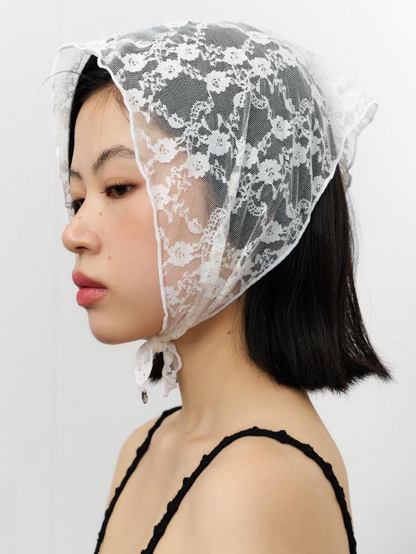 flower lace hair bandana - ivory