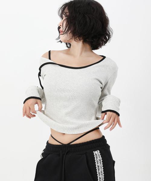 배색 리본 티셔츠