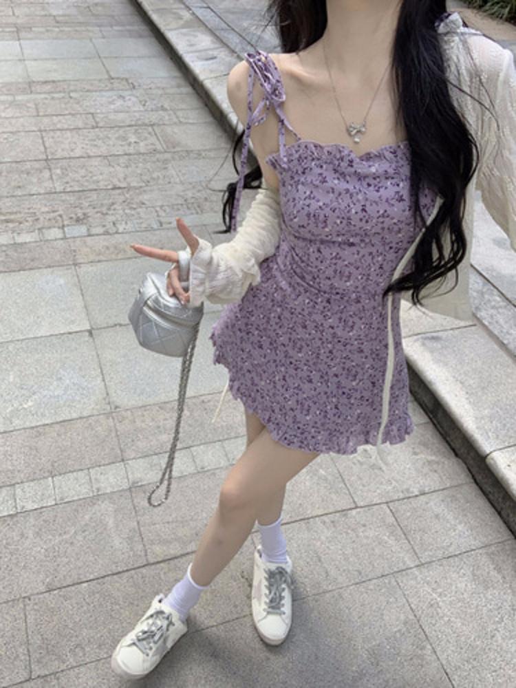 라일락 플라워원피스 프릴나시미니원피스