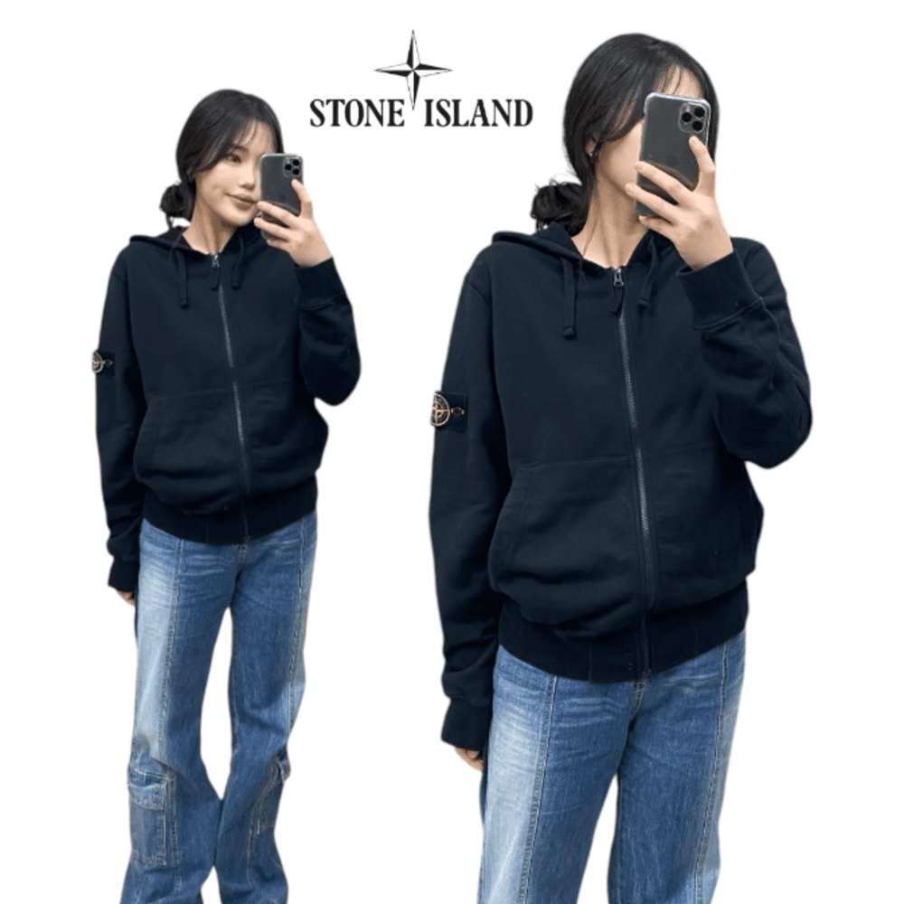 스톤아일랜드 사이드 와펜 블랙 후드집업