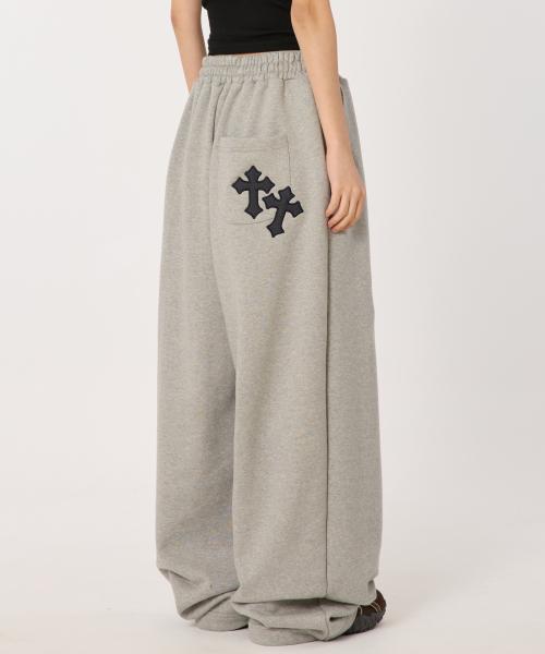 트윈 크로스 백 패치 롱 스웨트 팬츠 [그레이]