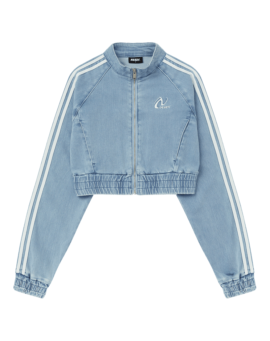 우먼스 데님 크롭 트랙 탑 라이트블루