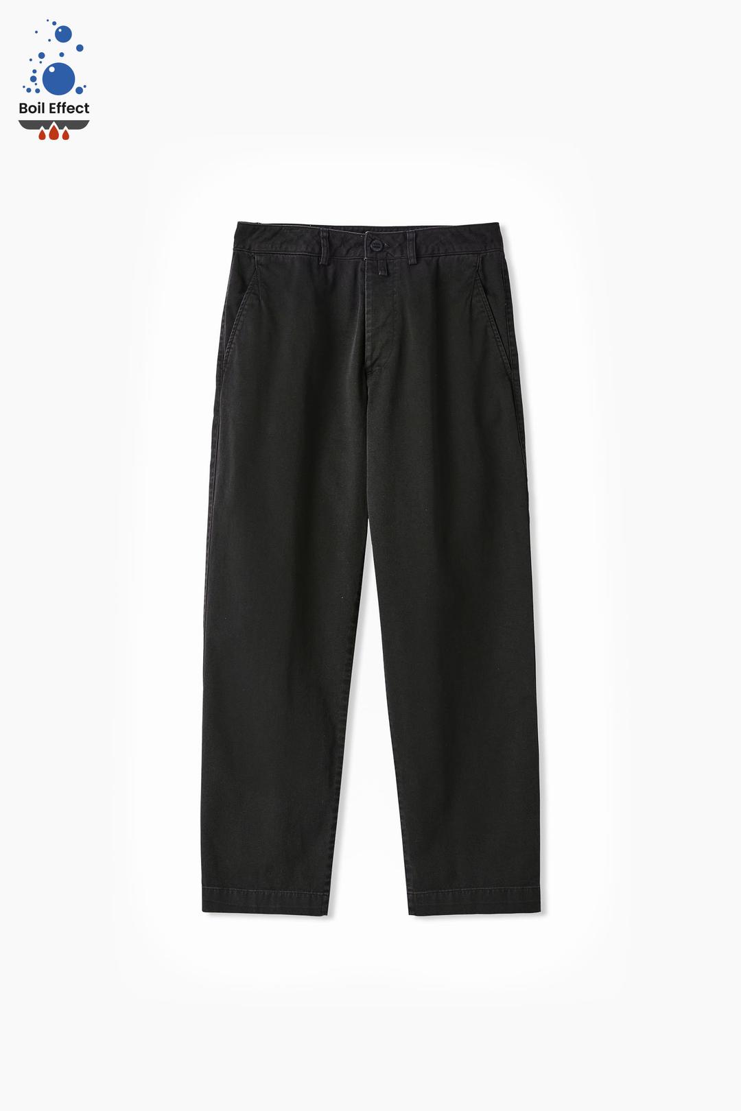 BLACK Y-904 BOIL EFFECT COTTON DRILL REGULAR CHINO PANTS (ECP GARMENT PROCESS)