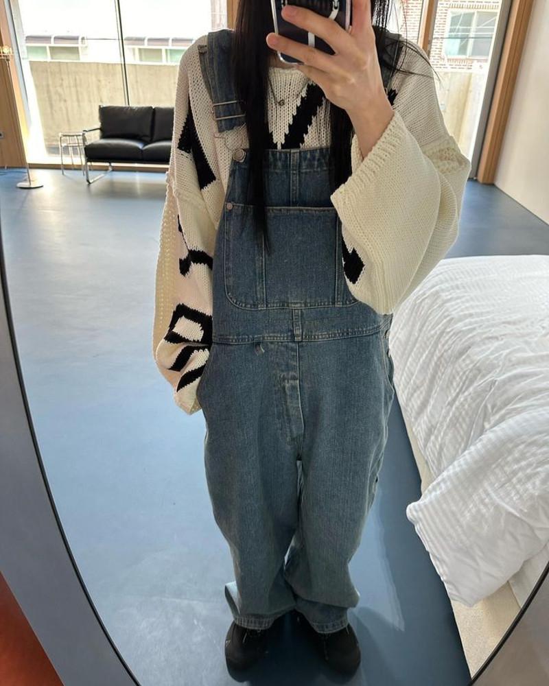 와이드 데님 오버롤