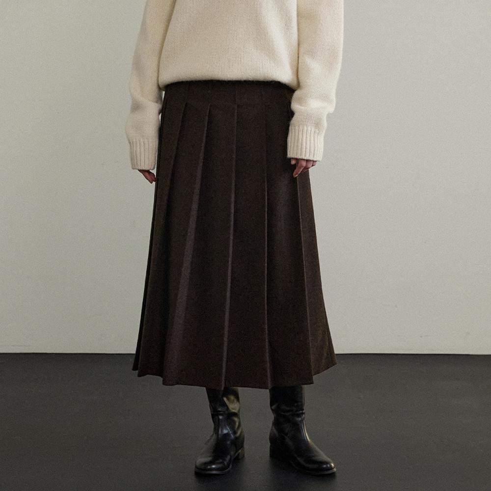 Senne Wool Pleats Skirt - Dark Brown