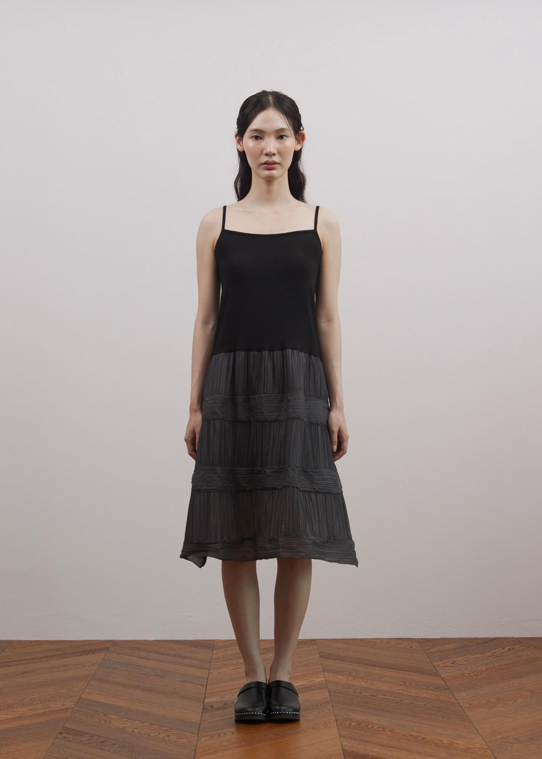 Sheer Pleasts Dress / Black