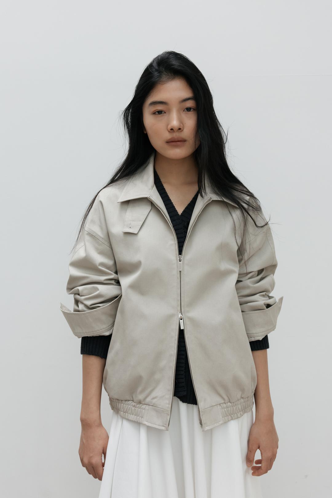 Cotton Bomber Jacket (Beige)