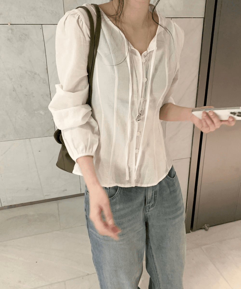 위우 🎇하객룩 추천 블라우스🎇 리본 퍼프 블라우스 아이보리 1차오더 마감 (예약주문 3/3이후 순차발송)