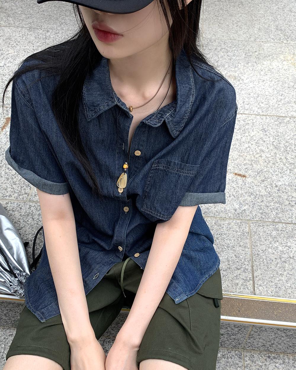 원더원더 [컬러추가/9만장 판매] 퍼즐 박시 데님 반팔 남방 셔츠