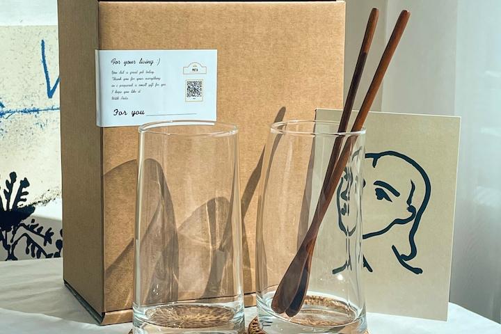 바나나 하이볼잔 2인 세트 라탄코스터구성