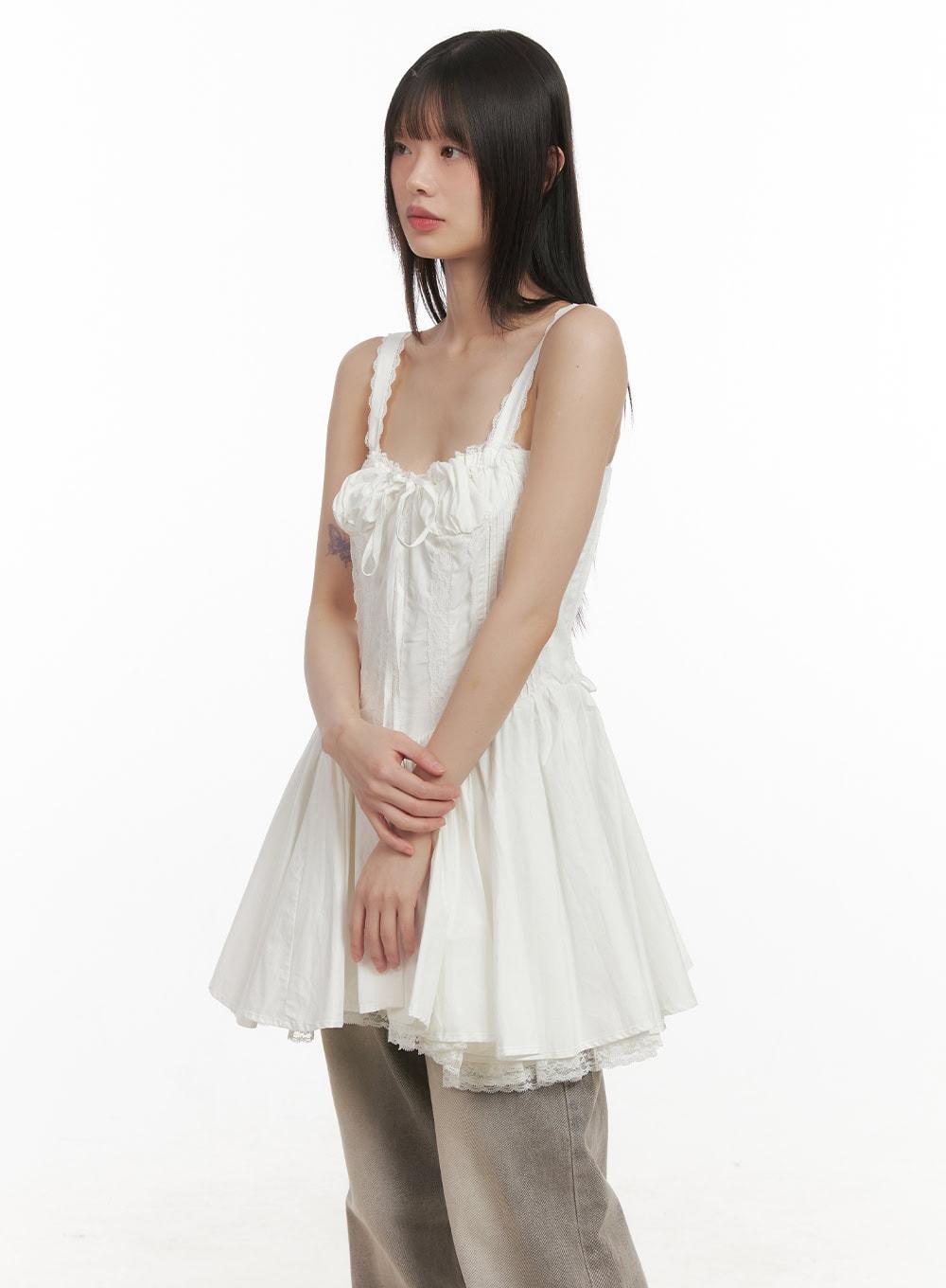 Sweetheart Lace-Up Mini Dress CD426 - White / S/M