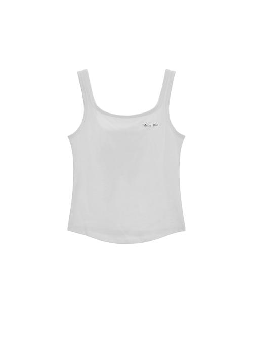 SQUARE NECK SLEEVELESS LOGO TOP IN WHITE