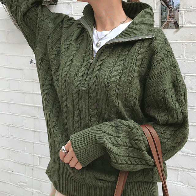 케이블 꽈배기 니트 집업