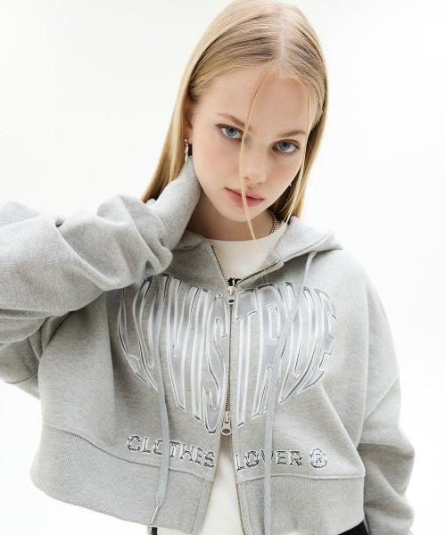 VL 2-WAY CROP HOOD ZIP UP(GRAY)
