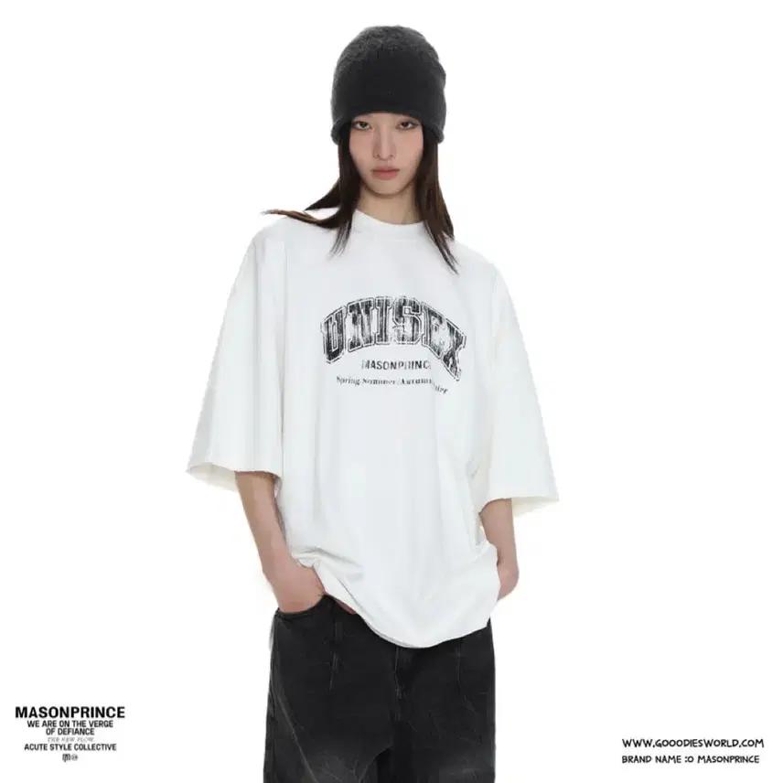 MASONPRINCE 메이슨프린스 티셔츠 빈티지 로고 화이트 반팔 오버핏