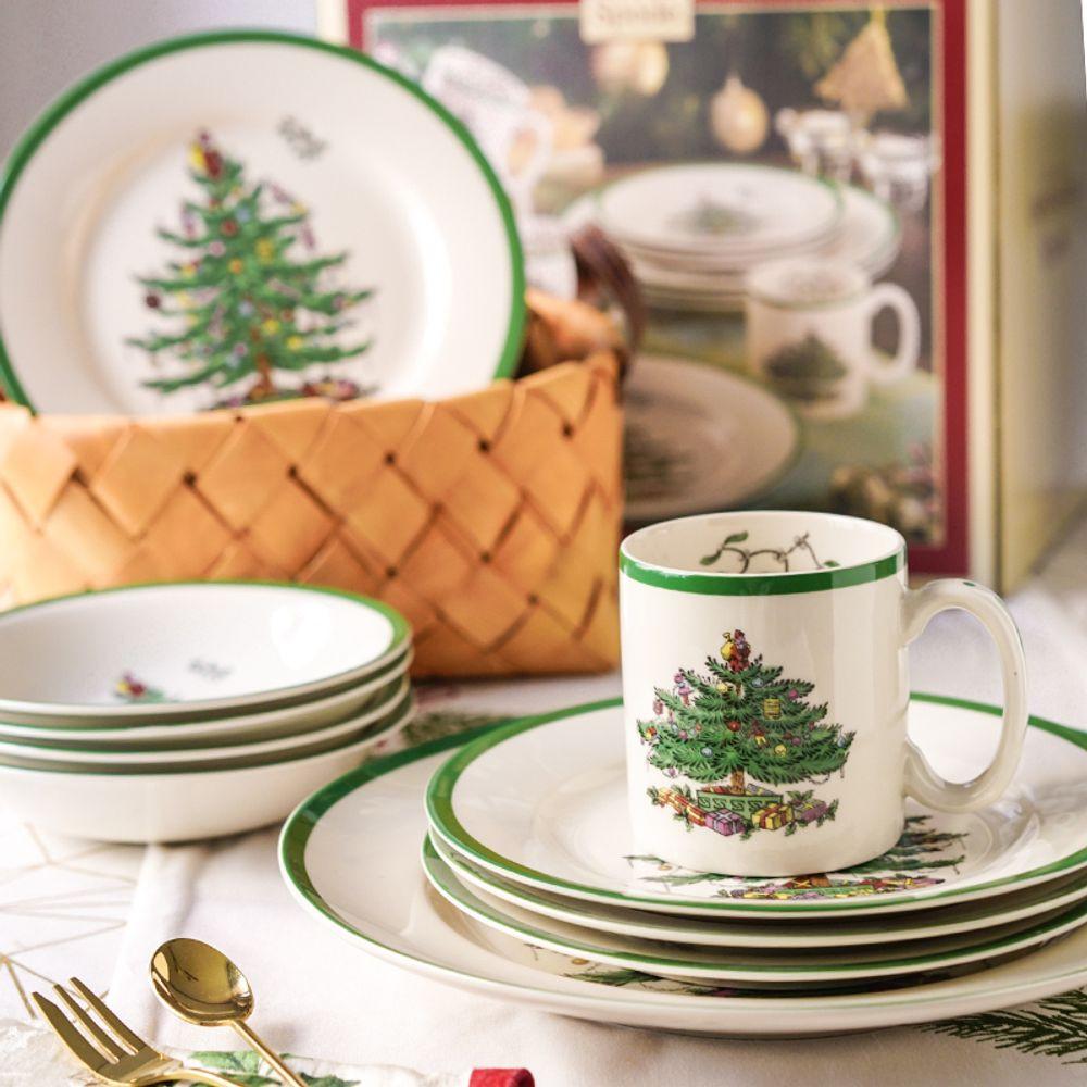 크리스마스 세라믹 스테이크 샐러드 접시 그릇 세트